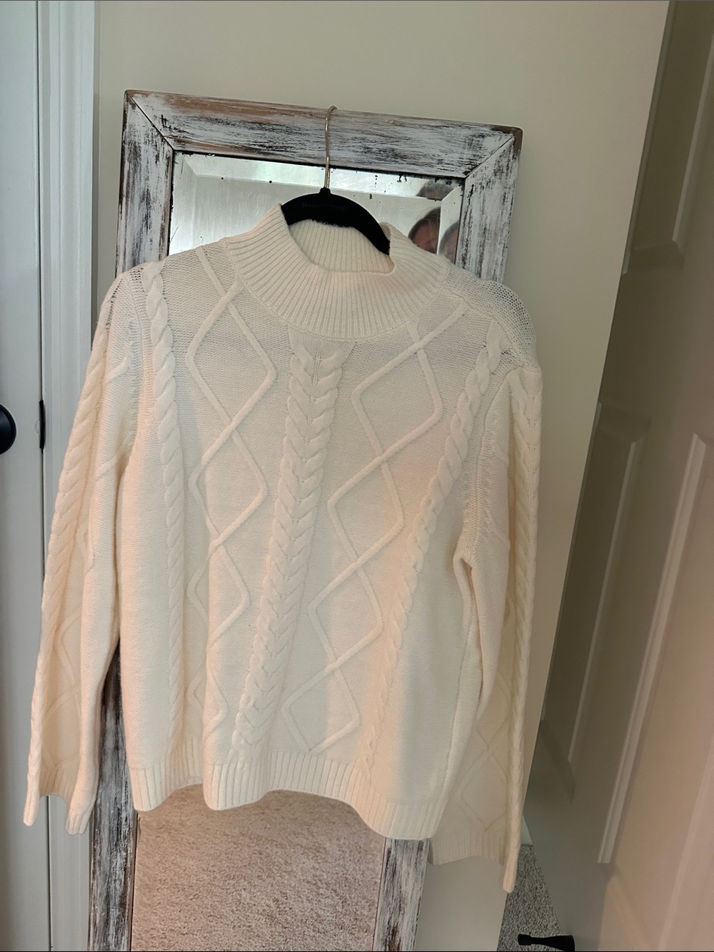Loft Cream Cable Knit Mock Neck Sweater